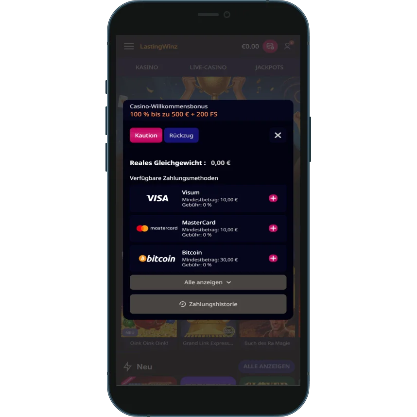 LastingWinz Casino Einzahlungsmethoden