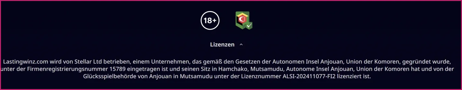 LastingWinz Casino Lizenz und Sicherheit